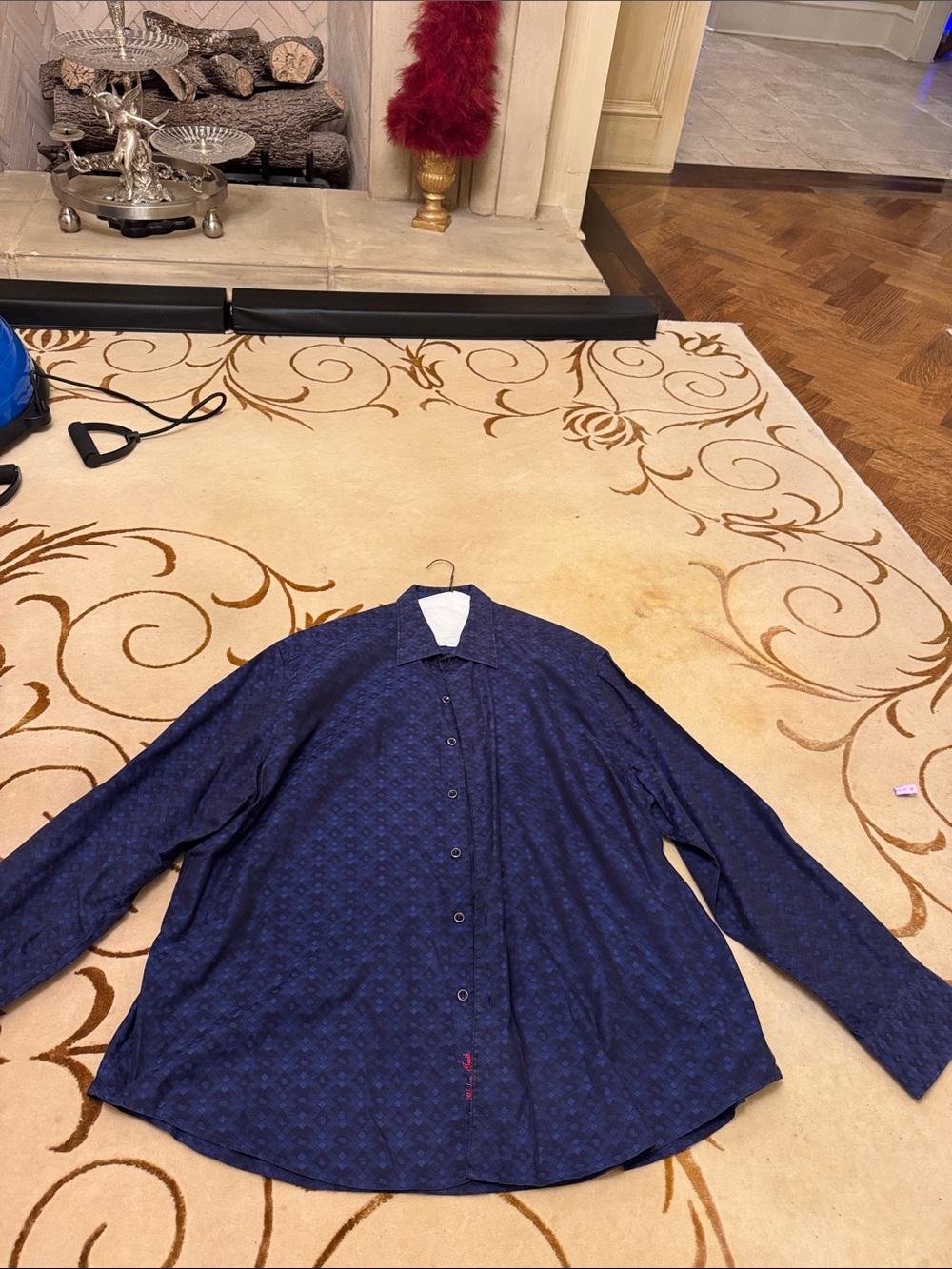 Robert Graham Navy Blue Patterned Button-Front Shirt Jacket